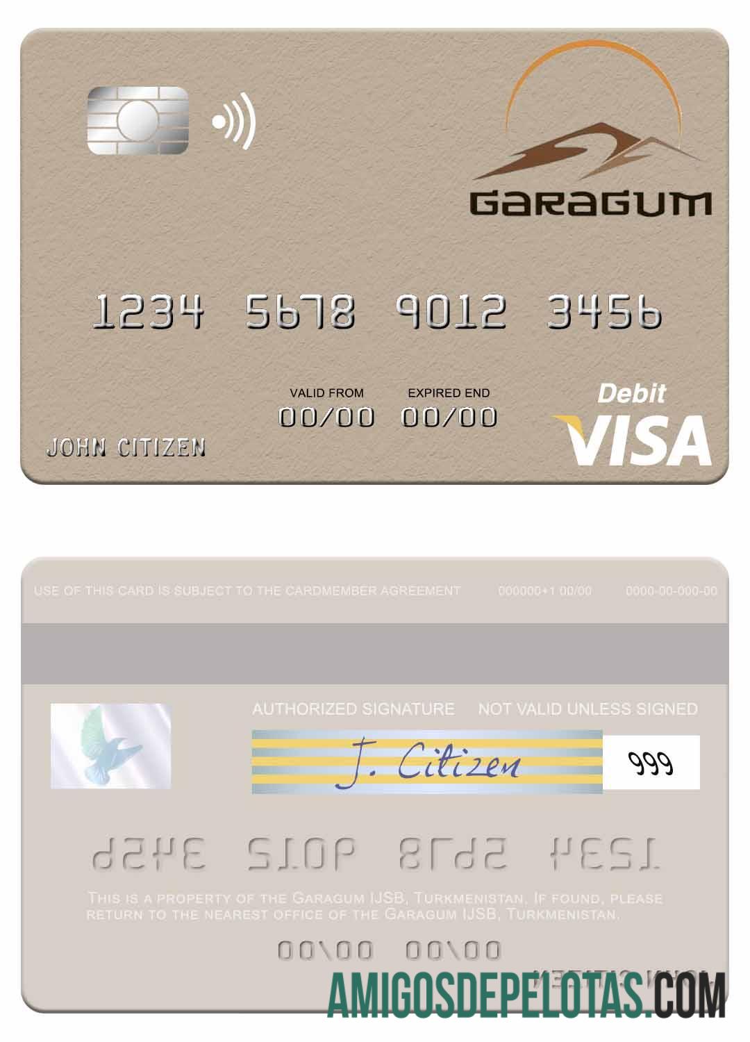 Cartão de débito Visa Turcomenistão Karakum IJSB modelo